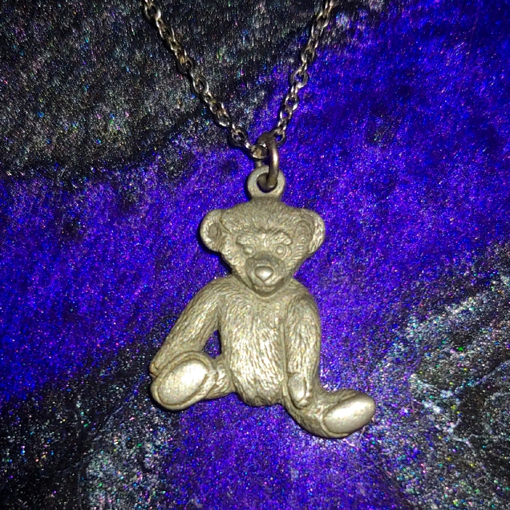 Vintage 1998 USPS Stainless Steel Teddy Bear Pendant Necklace